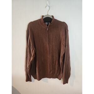 Oscar De La Renta Men’s Brown Mock Neck Pullover Half Zip Sweater- Size XL